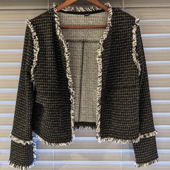 Black & White Fringe Blazer Jacket Jackets & Blazers - Fringe Black White Check Pattern Blazer Jacket Large